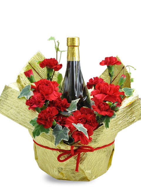 母の日 花束ラッピング 名入れラベル 赤カーネーション 720ml
