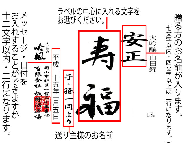 花束ラッピング名入れラベル酒、ラベル酒説明